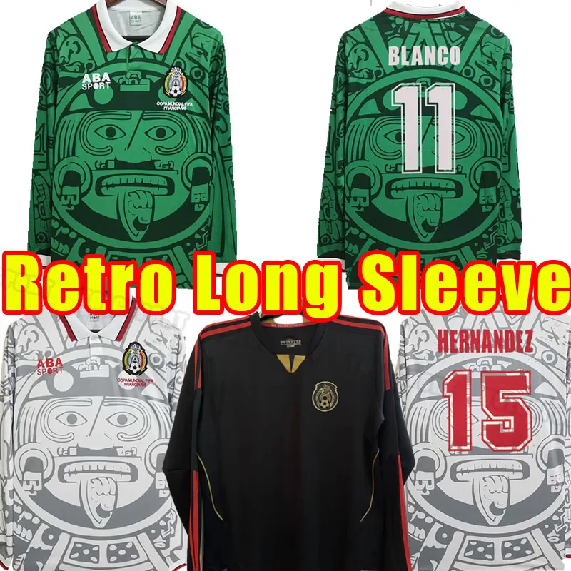 Manga Longa Classic México México Jerseys Borgetti Hernandez Campos Blanco H.Sanchez Home Away Foldes de camisa de futebol World World 1998 98 Cup 2011 11