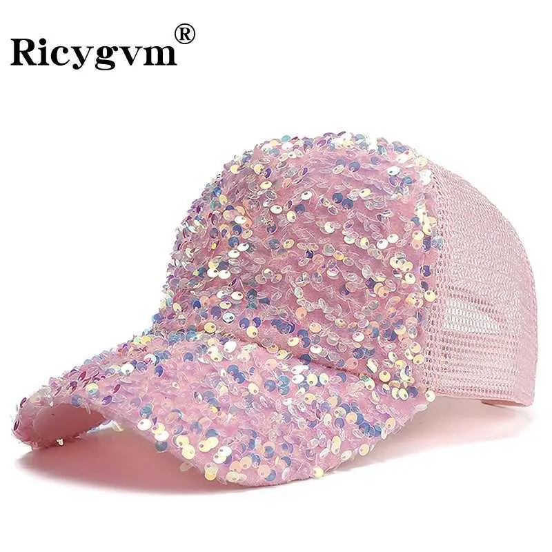 Ball Caps Shiny Sequins Baseball Hat For Women Summer Mesh Duck Tongue Caps Breathable Sunshade Visors Korean Girl Peaked Cap y2k J240425