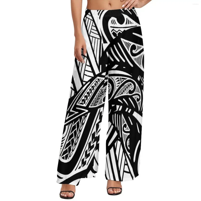 Pantalon pour femmes rétro tribal imprimé noir et blanc moderne larges dames dames surdimensionnées street model pantalon droit