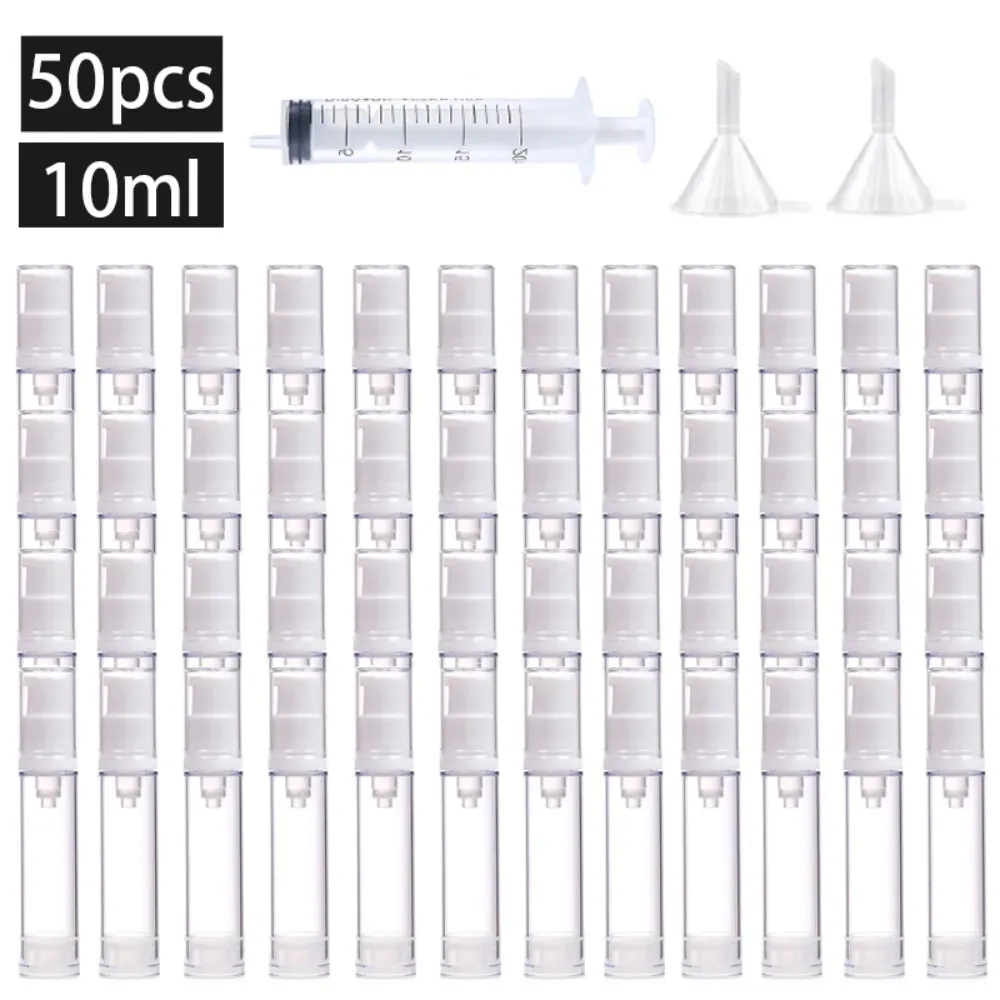 Bouteilles 50pcs 5/10 / 15 ml de la pompe à pulvérisation sans air transparent bouteilles de pulvérisation crème vide contenant des contenants cosmétiques voyage pour les sérums fondations