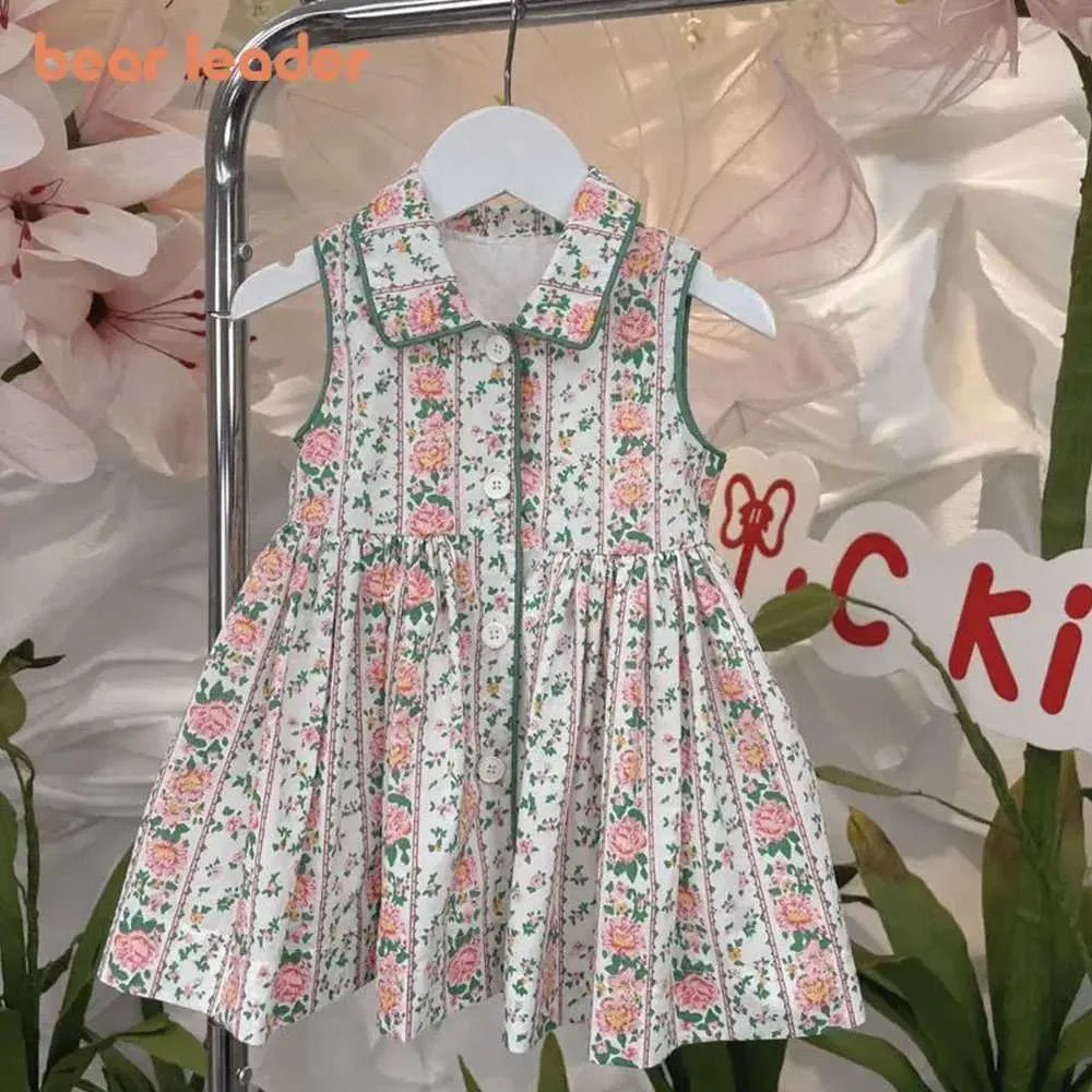 Vestidos de menina Uso líder de menina européia e americana vestido de princesa 2023 verão crianças vestido de flor fofo roupas de bebê 2-7y Party Childrens Clothingl2405