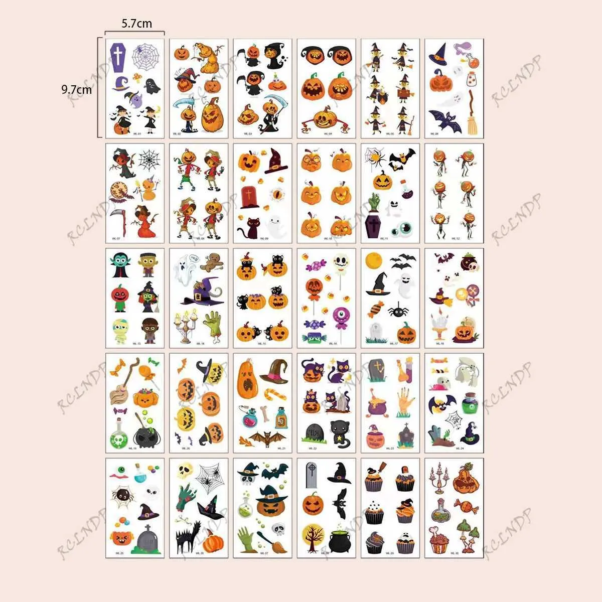 Transfert de tatouage Autocollant de tatouage temporaire imperméable Halloween Pumpkin Bat Candy fantôme Faux Tatto Flash Tatoo Tato pour l'enfant 240426