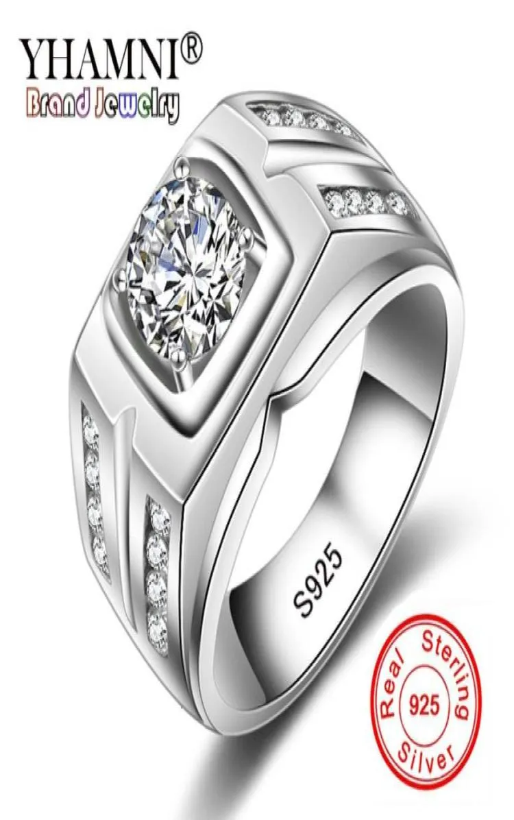 Yhamni Original Solid 925 Anelli d'argento per uomini Sona 1 Carat Diamant Encelli di fidanzamento di Zirconia Cubic Anelli da matrimonio Zirconia Gioielli uomini 04 D9603533