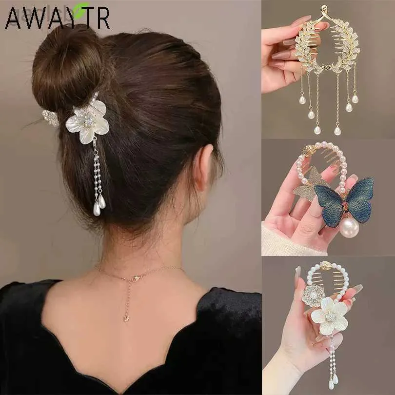 Hair Clips Barrettes Pearl Rhinestone Hair Claw Clips Flower Horsetail Buckle Bun Ponytail Holder Hair Clip Women Female Hair Accessories 240426