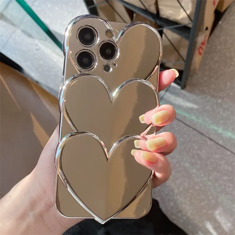 Luxury 3D Love Heart Plating Ins Designer Case per iPhone 14 Pro Max Plus Shock Iphone14 13 12 11 Silver TPU Fashion Design LL LL