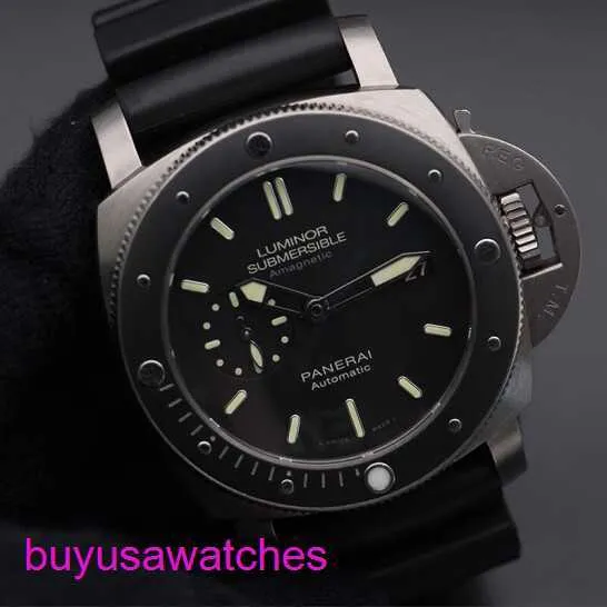 Panerai Machinery Wrist Watch Submersible Series 44mm Sport Men's Black Luminous Waterproof Rubber Date Display Luxury Watch Black Ring Black Disp Tape PAM00389