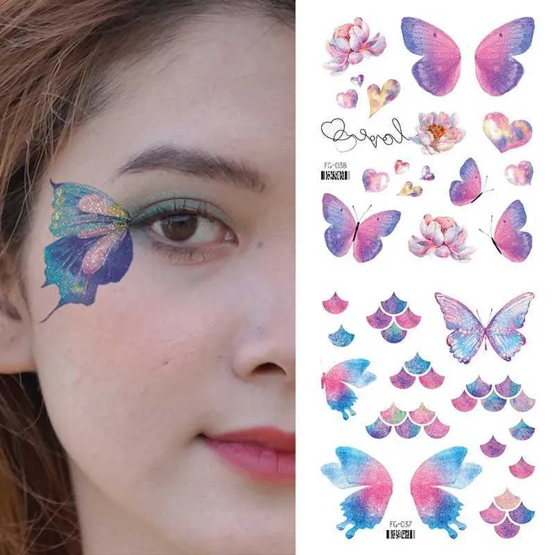 HLE9 TATTOO Transfer 3D Butterfly Tattoos Naklejka dla kobiet Tymczasowa sztuka tatuaż naklejka Rose Flower Tattoo Lady Waterproof Fake Tatoo 240427