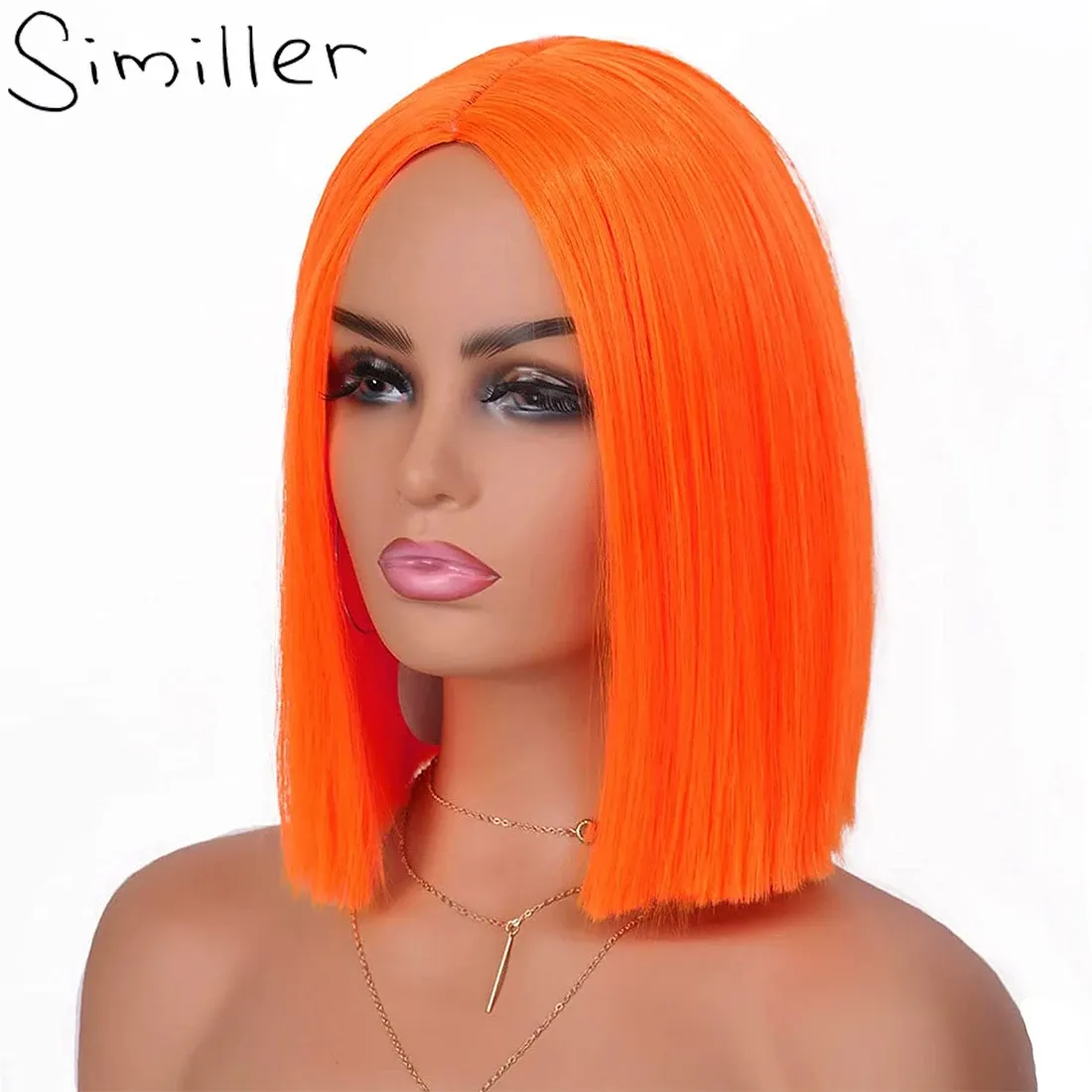 Perücken Similler farbenfrohe Frauen synthetische kurze Haar Perücken schulterlange gerade Hitzewiderstand Haare Bob -Perücke für Cosplay Orange