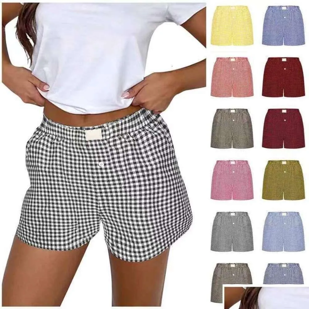 Shorts femminile 2024 Summer New Womens Casual Casualizza comodo in alto con la gamba larga larga a scacchi F41714 Abbigliamento a goccia Delivery Otfnk