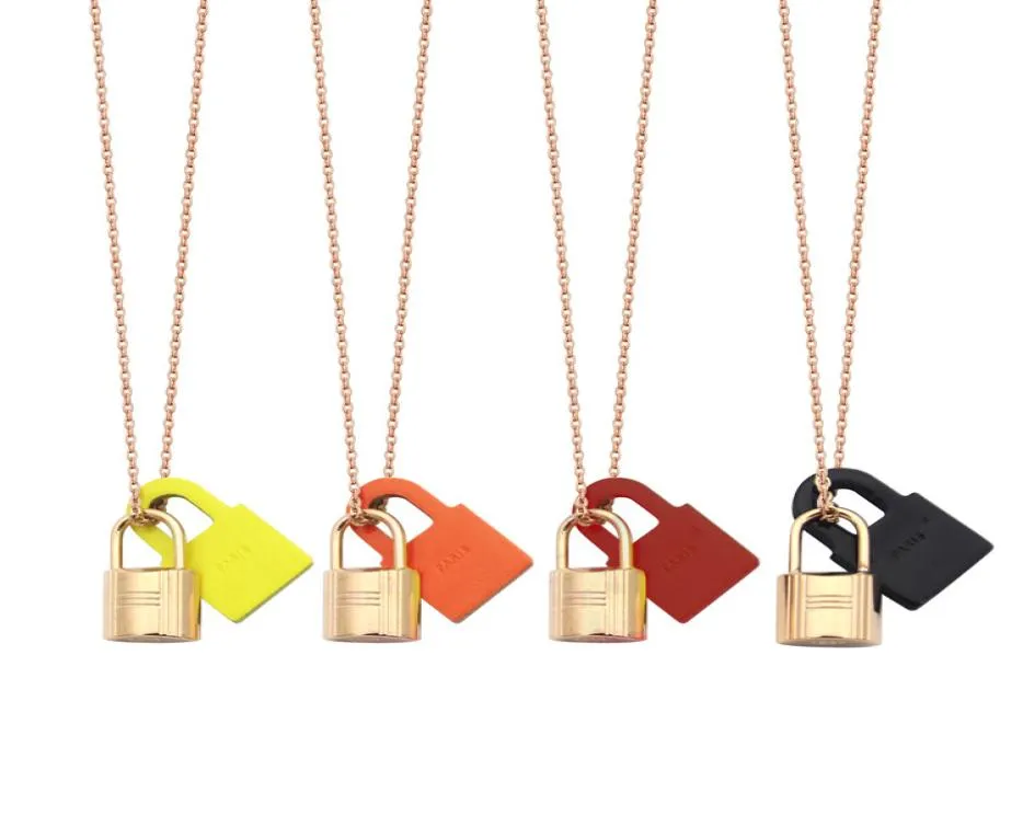 Top quality 316L Titanium steel H letter hanging black red orange yellow leather lock necklace couple necklace Christmas gift4866831