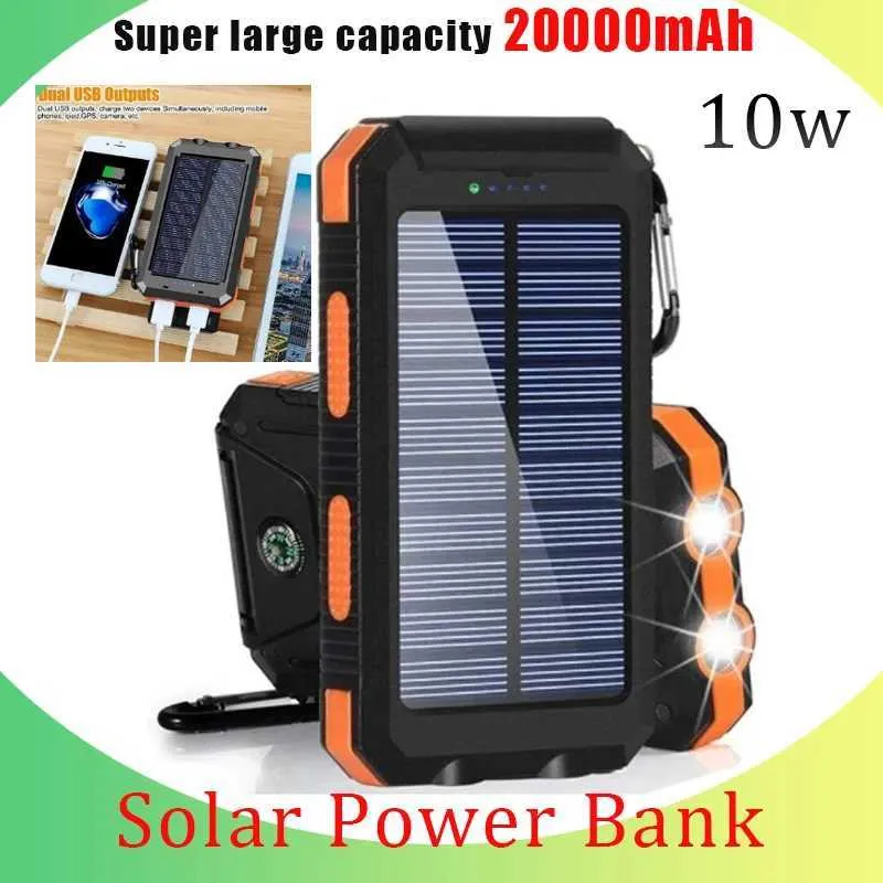 Cell Phone Power Banks Large capacity 200000mAh solar battery pack outdoor portable charger waterproof external battery dual USB charging LED lights 240424