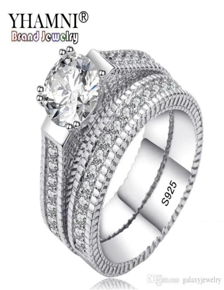 Yhamni 100 Real 925 Sterling Silver Rings Set Hearts and Arrows 1CT CZ Diamond trouwringen voor vrouwen dubbele verlovingsring MR194036916