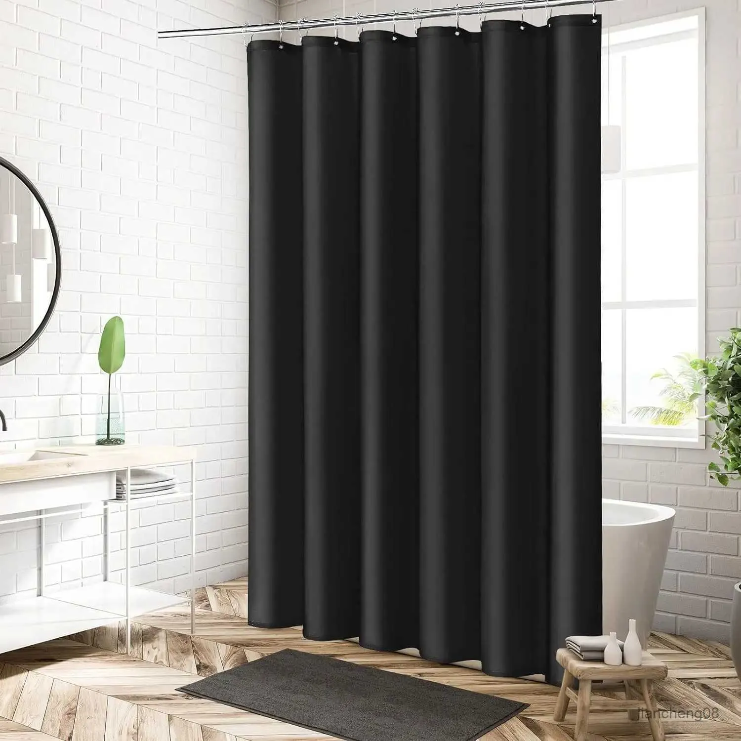 Cortinas de ducha 1 PC tela negra Cortina de ducha Liner de baño moderno Cortina de ducha simple o revestimiento de lona y máquina lavable 12 plástico Hoo