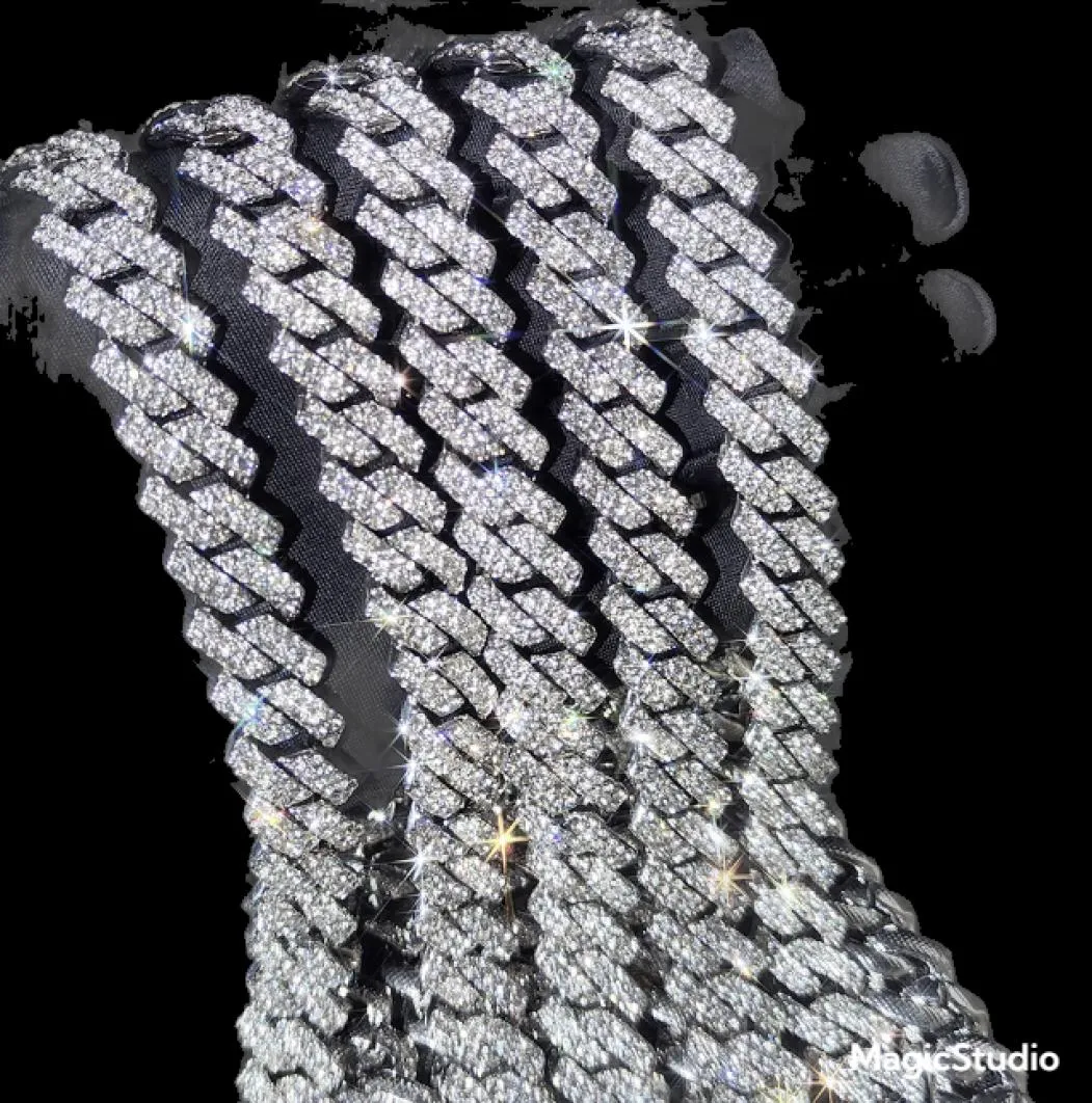 WHO 14mm Prong Miami Cuban Link Chain 16Inch 18inch 20inch 22inch 24inch 26inch 28inch 30inch Iced Out Rhinestone Gold Silver Men 7912998