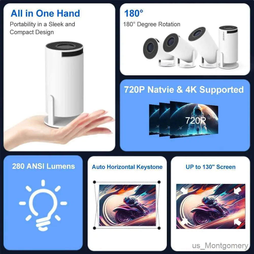 Projektory HY300 Pro Android 11 Dual WiFi6 280ansi Allwinner H713 BT5.0 1080p 1280*720p Home TV Cinema Outdoor Projector