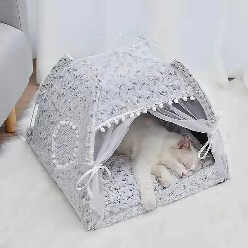 Кошачьи носители ящики в доме милой кровать для принцессы кошачья кровать Регулярное вигваловое покрытие и удобный гамак со складным напольным покрытием для кошачьей кровать для собак коврик для питомца коврик 240426