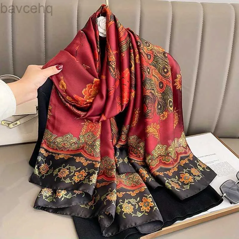 SHAWLS 2024 NIEUW LUXury Brand Silk Scarf Women Animal Print Muffler Shawls Wraps Scarves Hijab Bufanda Foulard Female Bandana 180*90cm D240426