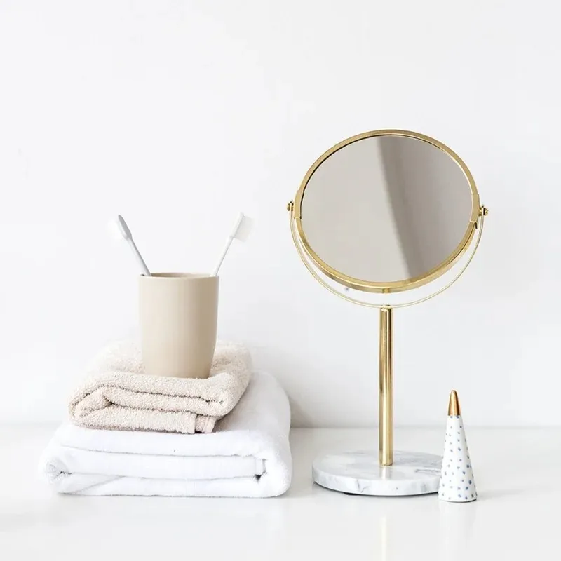 Luksusowy marmur baza różowe złoto lustro makijaż próżność lustro domowy kosmetyki damskie biuro Dorsitor Desktop okrągłe lustro