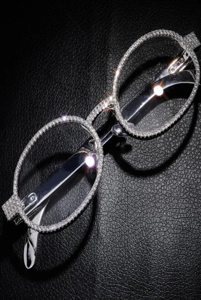 FOLEFULL GEMSTONE Metal Frame Glasses Gold Silver Bling Glass för män Kvinnor Bling Rapper Jewelry1904089