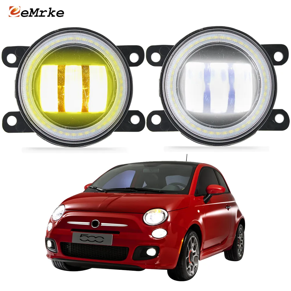 Assemblaggio delle luci della nebbia a LED EEMRKE 30W/ 40W per Fiat 500 Sport Air 2012-2018 con lenti trasparenti + Angel Eyes DRL Luci di marcia diurna da 12 V Accessori per auto PTF