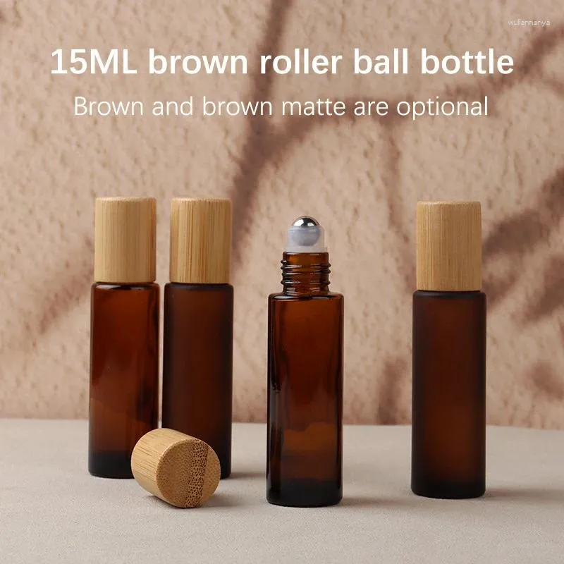 Opslagflessen 15 ml Mini Bruine Essentiële olie Rolling Ball Bottle Glas Parfum Roll