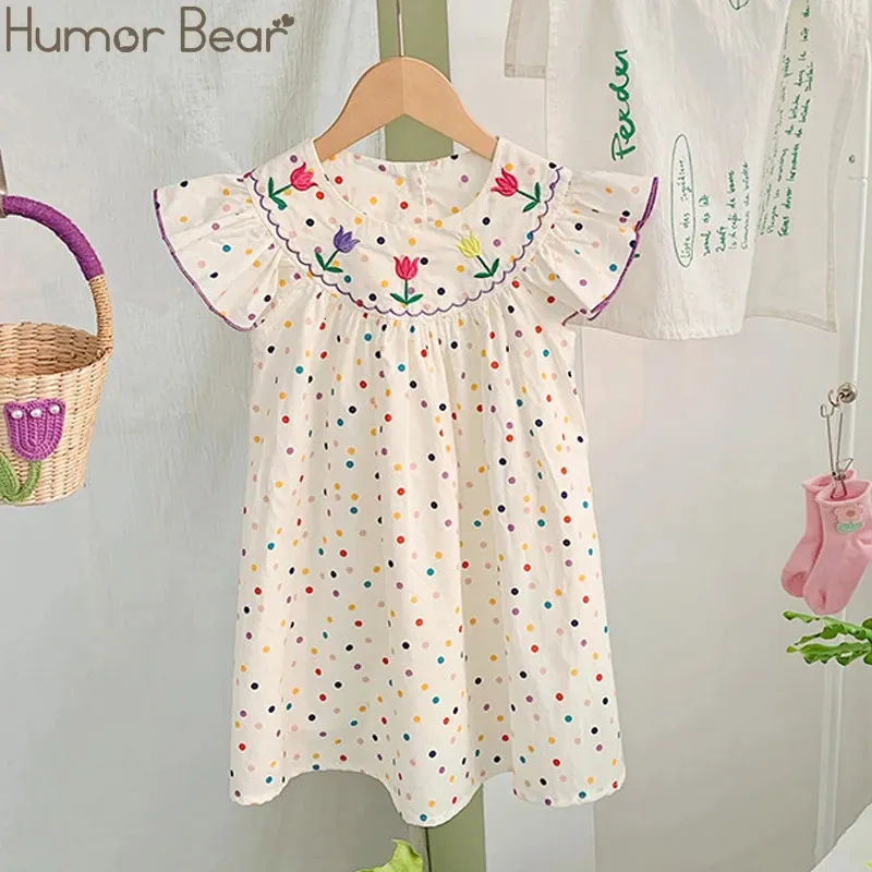 Humour Bear Childrens Vêtements fille robe coréenne broderie manche volante douce colorée à pois coloré fprincess pour 27y 240423