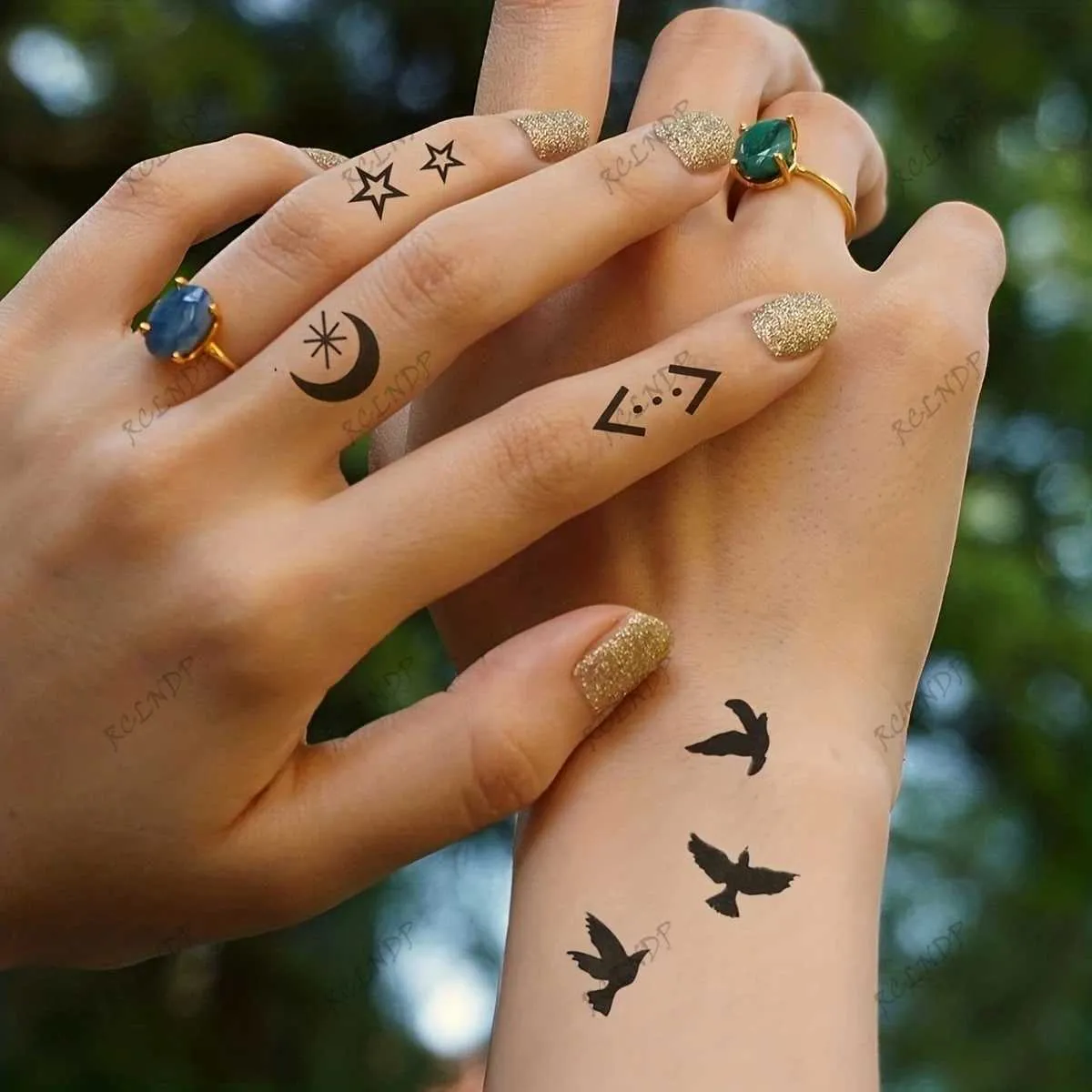 Tattoo -overdracht Waterdichte tijdelijke tattoo sticker sterren Moons Birds nep tatto flash tatoo tato voor meisje vrouwen mannen 240426
