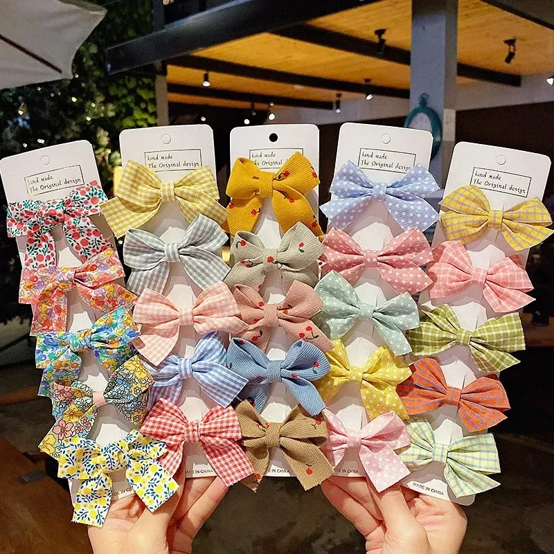 5Pcs/Set New Solid Ribbon Bowknot Hair Clips For Baby Girls Handmade Cute Bows Hairpin Barrettes Headwear Kids Hair Accessories
