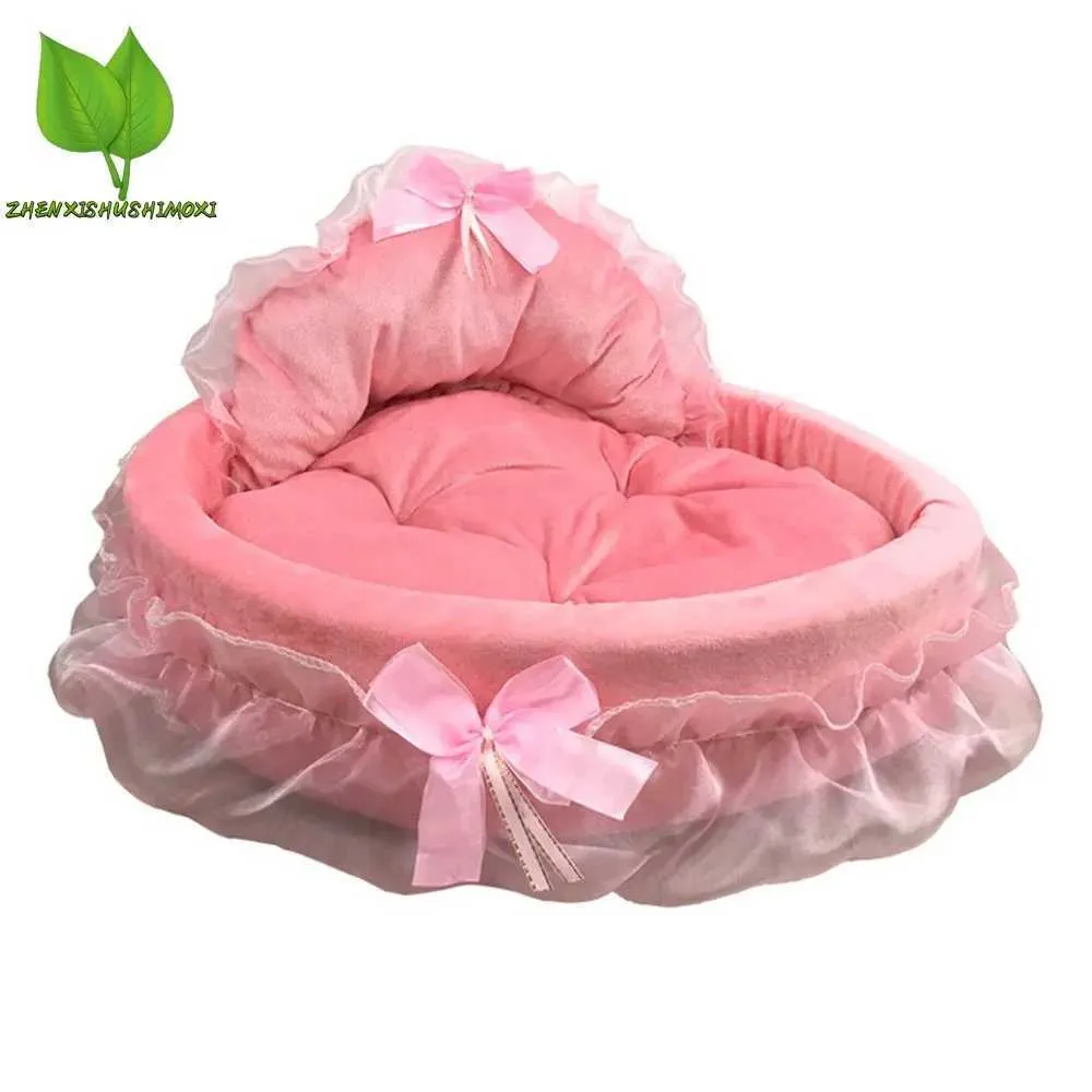 Кошачьи носители ящики дома 3D Dream Bow Lace Lace Dog Dog Romantic Dearnable Oval Princess Pet Bed Dog мягкий диван гнездо домашнее животное свадебная мебель 1 шт. 240426