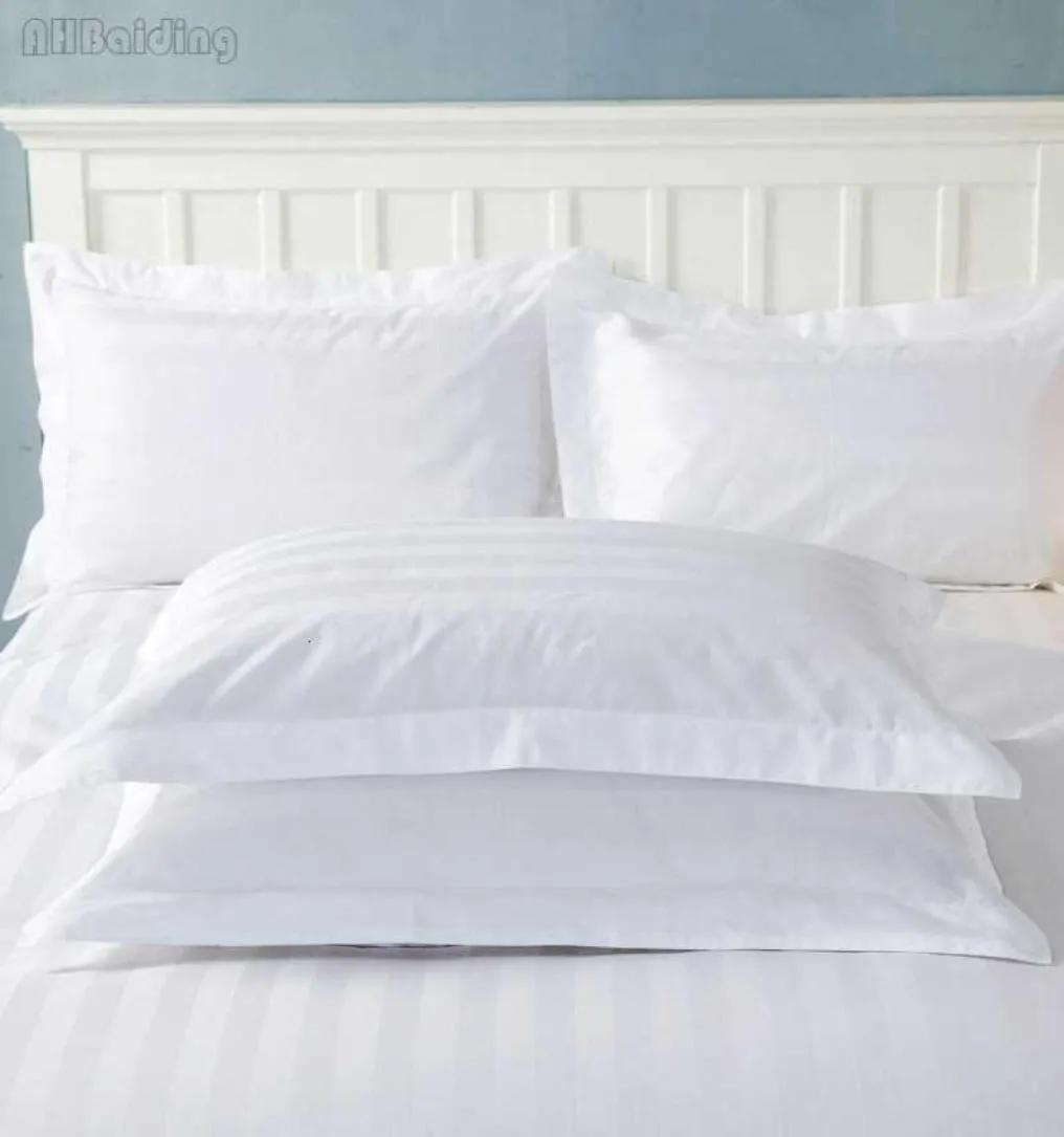 Pure White El Pillow Case 100 Satynowa bawełna Zwiększenie Gęstości Piśmie Paski Pokrywa jedna para poduszki 50x80cm58x88cm Rozmiar SH19094179751