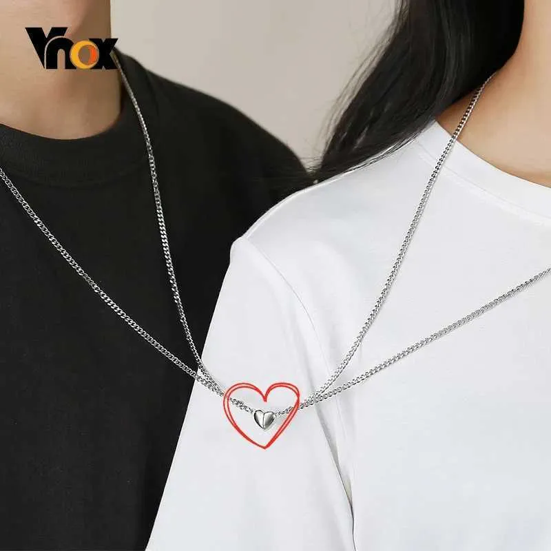 Strands Vnox 1 pair of mens Mgneti heart-shaped necklace never fading charming couple necklace 60cm stainless steel Cuban chain 240424