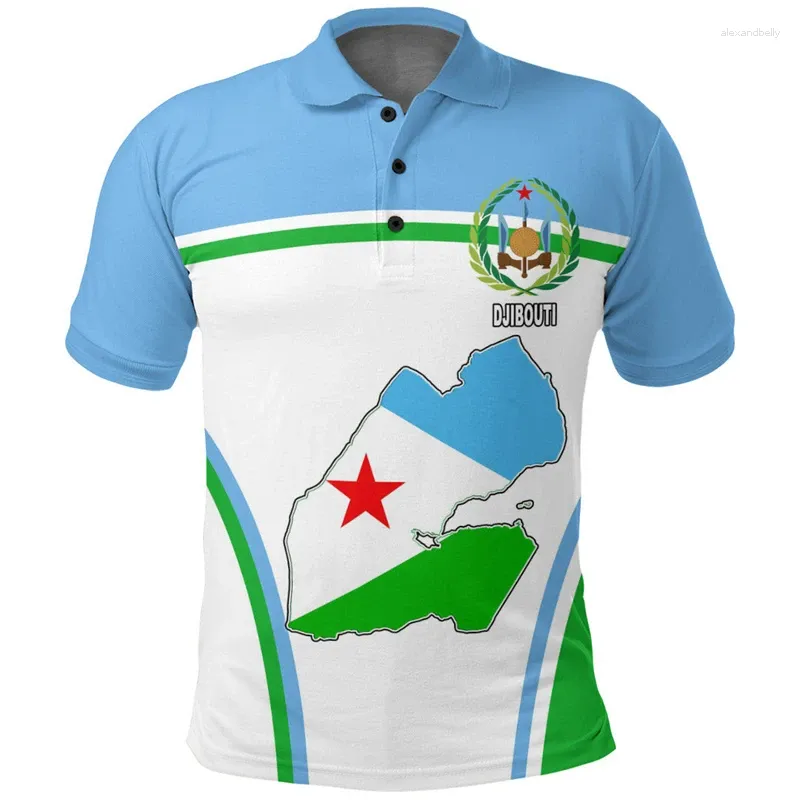 Heren Polos Africa Djibouti Map Flag 3D Print Polo Shirts For Men National Emblem Short Sleeve Patriotic Arms Shirt Jersey Tops