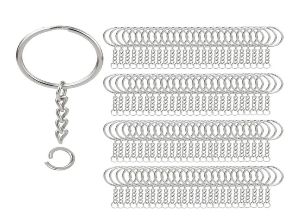 200pcs Split Key Chain Rings avec une bague de clé en argent en chaîne et anneaux de saut ouvert en vrac pour l'artisanat diy 1 pouce25mm5521920