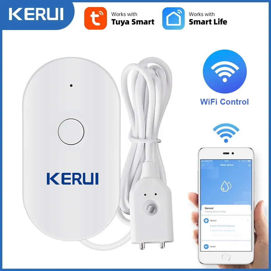 モジュールkerui wifi水センサースマートホームキッチン水漏れ探知機Tuyaアプリ漏れ電話通知セキュリティアラームの監視