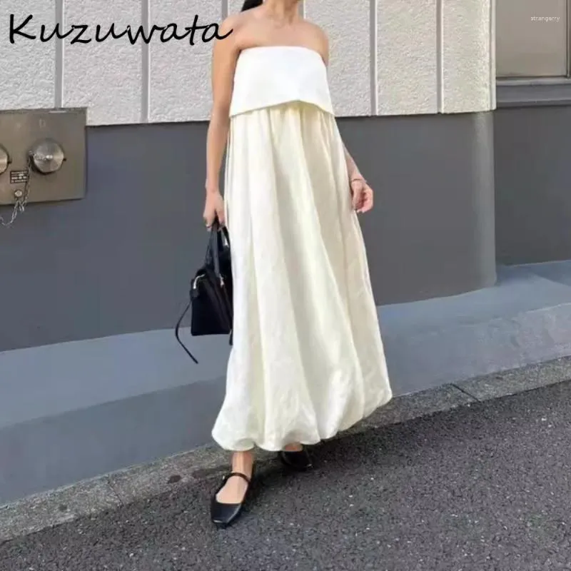 Casual jurken kuzuwata schuine nek mouwloze slanke fit mantel losse stretch taille borst wrap grote swing jurk Japan ruches katoenvestidos