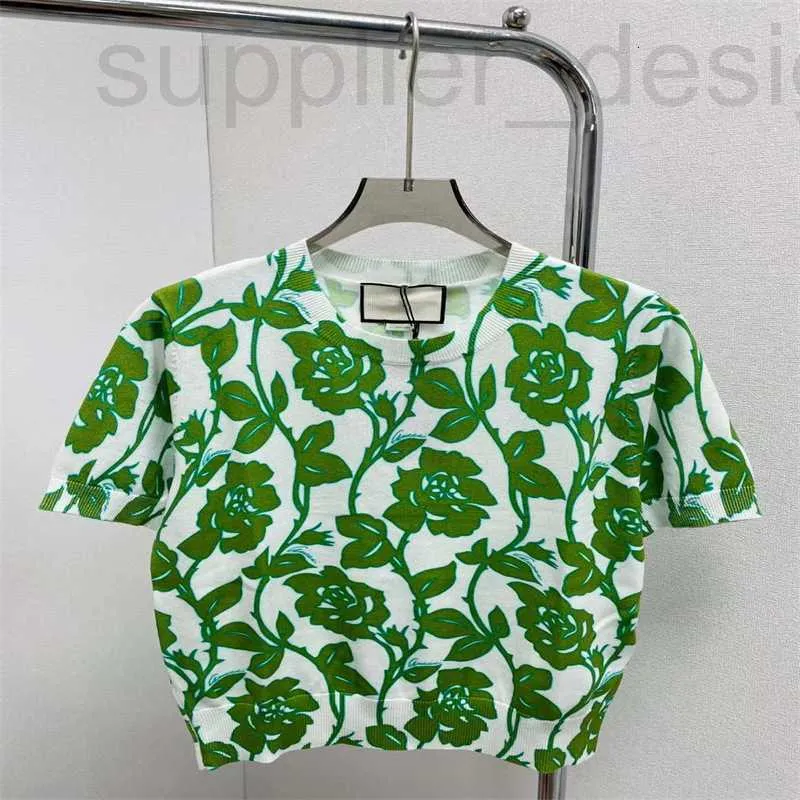 Women's T-Shirt designer High quality 2024 Spring/Summer New Product Fashion Clear Flower Pattern Round Neck Short Sleeve Knitted Top HB80