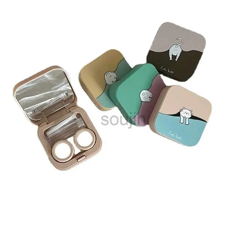 Contact Lens Accessoires Japanse Vintage bril Case Little Cat Simple Contact Lens Box Companion Care Box Portable Lovely Pupil Box D240426