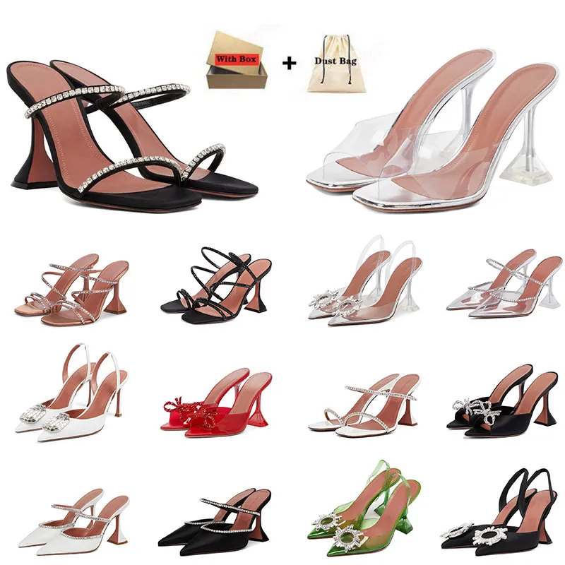 Amina Muaddi sandal Gilda Sandals Metal Unicorn pumps Crystal decorative strap spool Dress Shoes 9 cm Luxury Designer shoes women Party Wedding Evening shoes