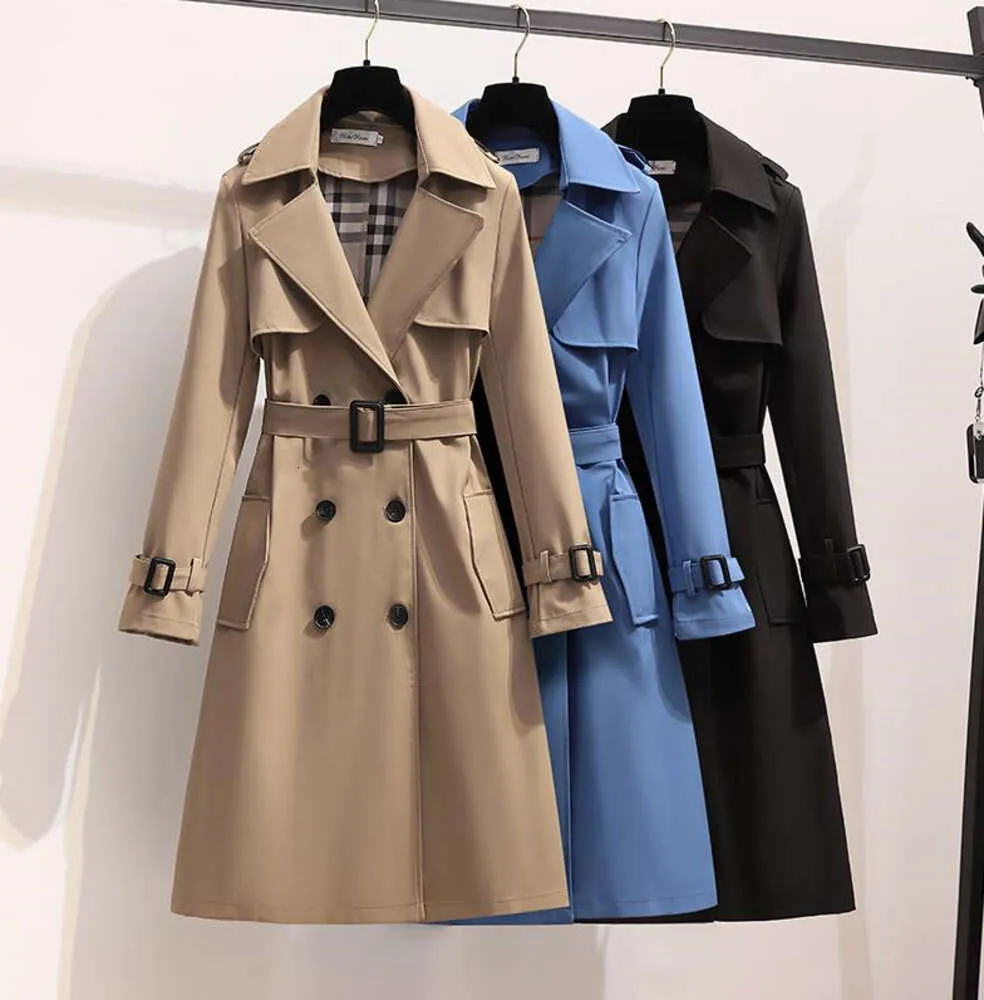 S-4XL Autumn Fashion Coat Elegant Belt Coat Women Loose Mid-Length Windbreaker Female Long Designer Clothing 45657
