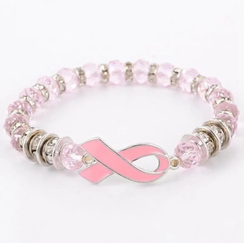 Perges de sensibilisation au cancer du sein Bracelets Bracelet de ruban rose Dôme Dôme Cabochon Boutons Charmes Bijoux Gifts pour filles Femmes 626469245712