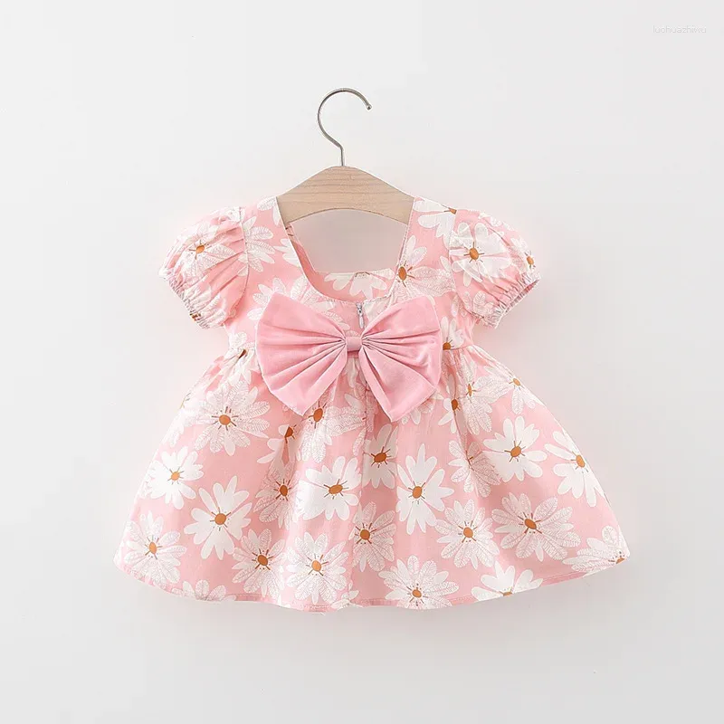 Robes de fille fille d'été robe de bébé coton grand arc