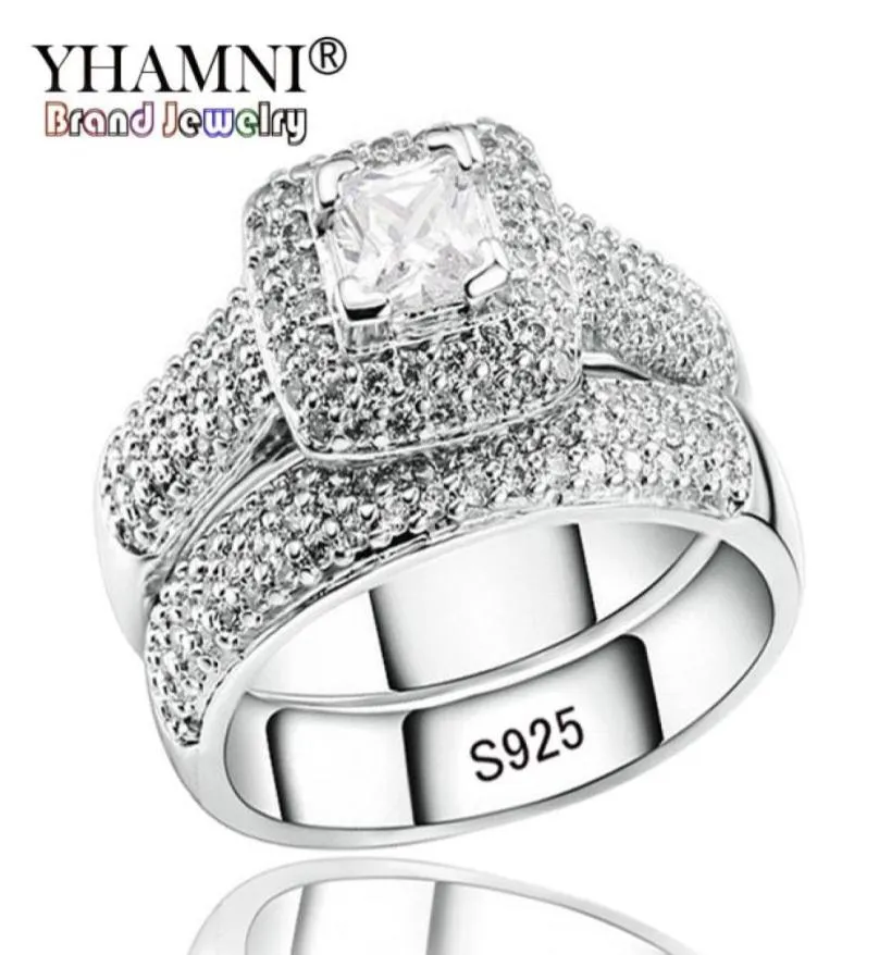 Yhamni Luxury Engagement Double Anneaux Original REAL 925 SLIVE SLIST WHITE CZ ZIRCON RING Set Wedding Fine Jewelry R14990447513337988