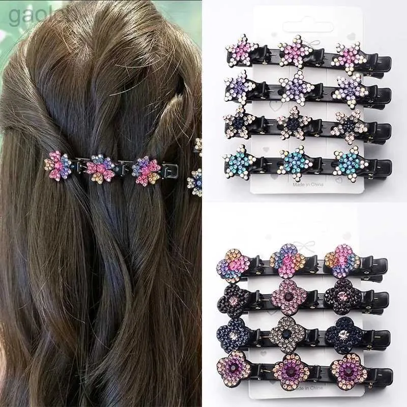 Haarclips Bronrettes Fashion Crystal Flowers Haarclips voor vrouwen Girls Rhinestones Braid Hairspins Pony Bony Side Clip Barrettes Koreaanse haaraccessoires 240426