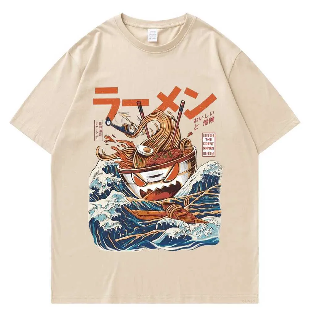 メンズTシャツ日本のハラジュクTシャツメンサマーヒップホップTシャツヌードルシップ漫画ストートウェアTシャツショートSLVEカジュアルトップコットンT240425