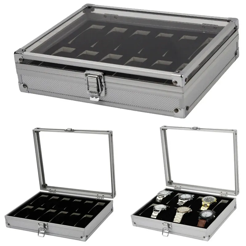 1224 Girds Luxe premium -kwaliteit Watch Box Aluminium Aluminium Aluminium Legering Patroonopslag Klokcollectie Display Gift Boxes 240415