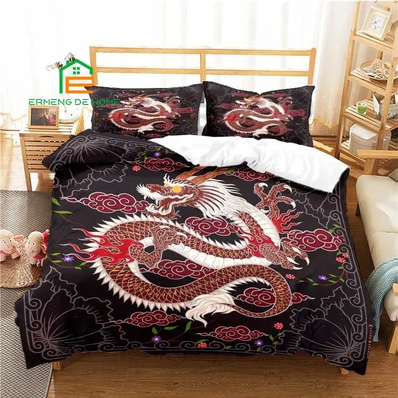 Stelt Chinese Dragon Patroon Dekbedoverkapset Beddengoed voor Aldult Kids Bed Set Game Quilt Cover Coverter Cover Beddengoedset