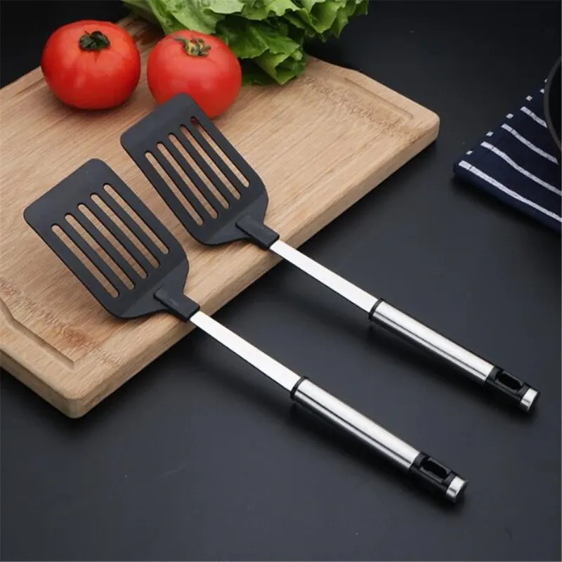 Utensílios de aço inoxidável Turners de cozinha ferramentas de cozinha alça de nylon espátula pisca frita ovo peixe frigideira scoop espátula utensílios de cozinha