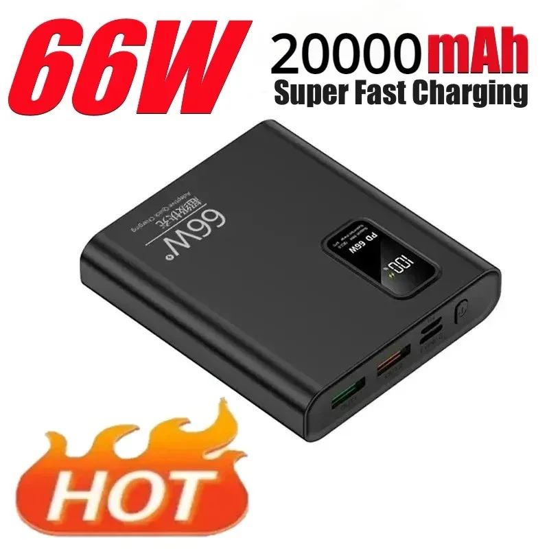 Chargers Power Bank 20000MAH PD 66W Super Fast Charging HD Digital Portable Charger Externt batteri för Apple iPhone Xiaomi Universal