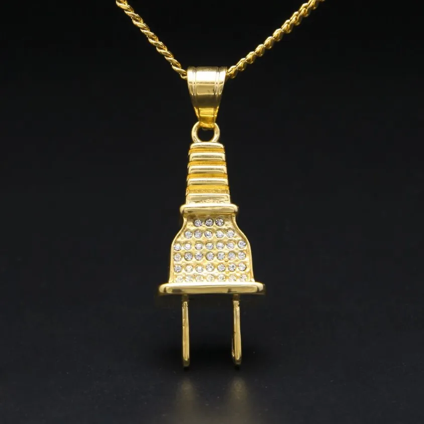 New Arrival Hip Hop Plug Pendant Necklace 18K Real Gold Color For Men Women HipHop Jewelry2488
