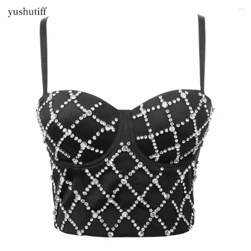 Tanques femininos de boate Party Party Tops Tops Roupas de sutiã Rhinestones Bustier Bustier Sleeless Crop Top feminino